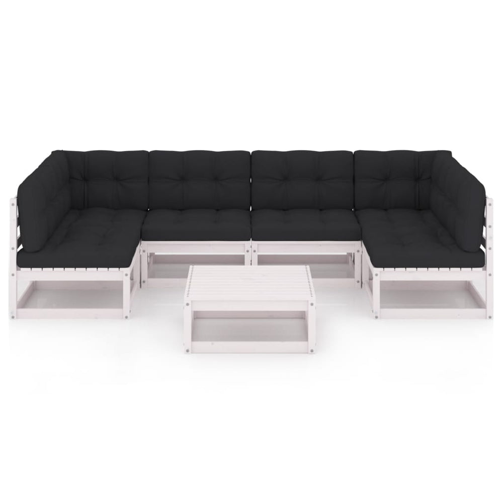 7-delige Loungeset met kussens massief grenenhout wit MeubelReus