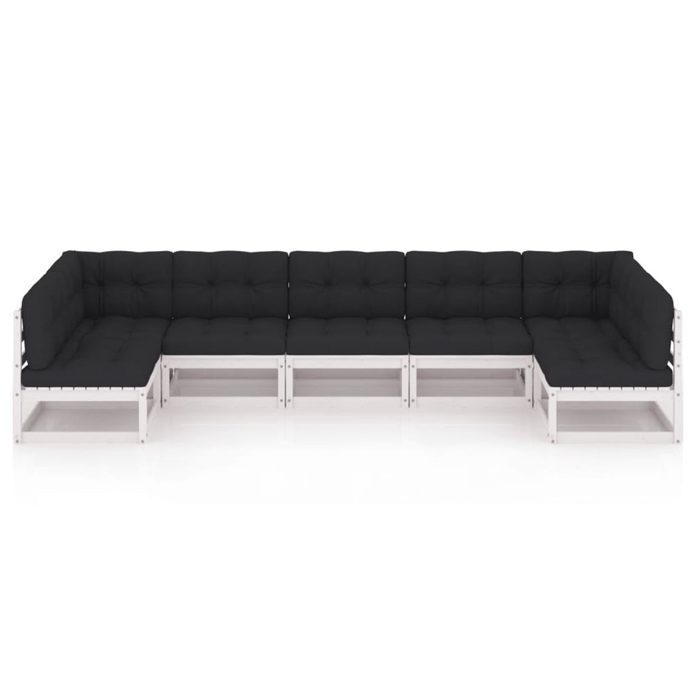 7-delige Loungeset met kussens massief grenenhout wit MeubelReus