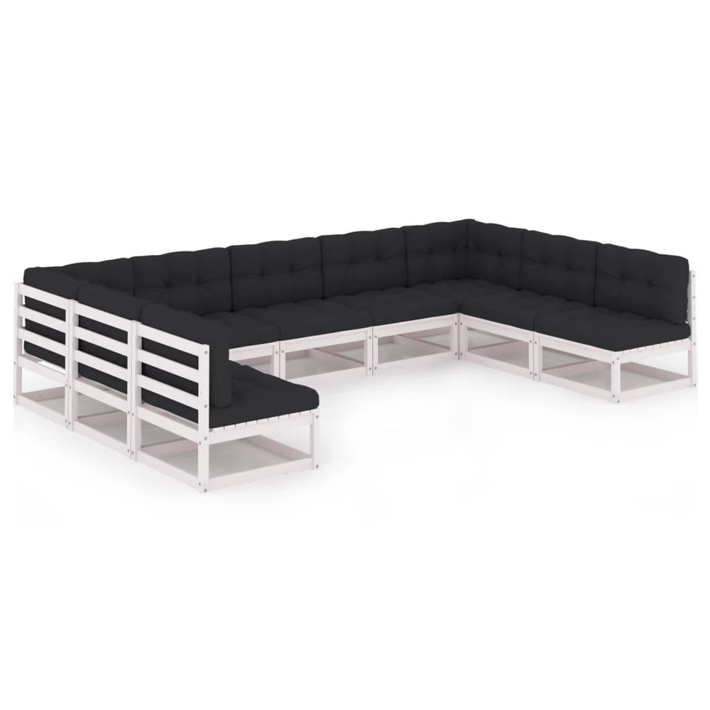 9-delige Loungeset met kussens massief grenenhout wit MeubelReus