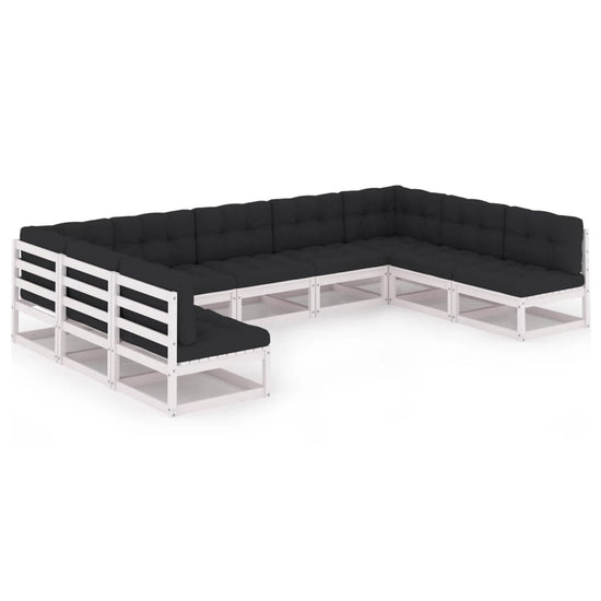 9-delige Loungeset met kussens massief grenenhout wit MeubelReus