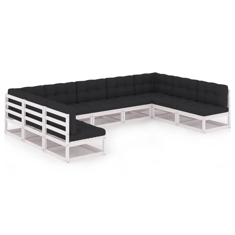 9-delige Loungeset met kussens massief grenenhout wit MeubelReus