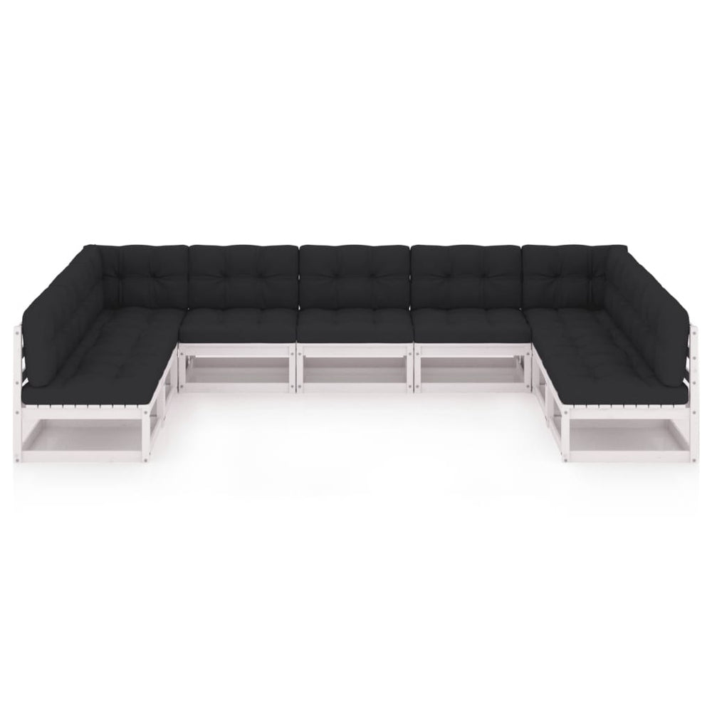 9-delige Loungeset met kussens massief grenenhout wit MeubelReus