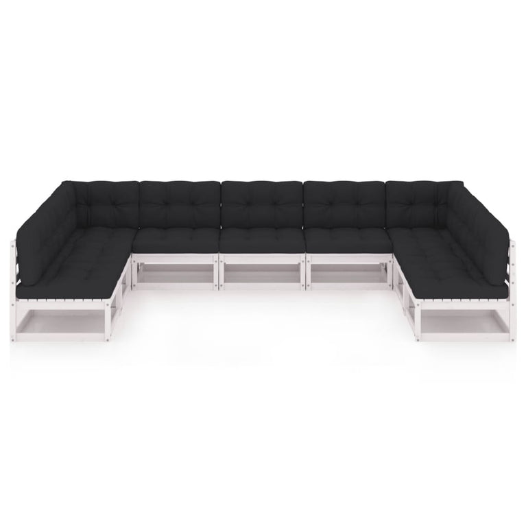 9-delige Loungeset met kussens massief grenenhout wit MeubelReus