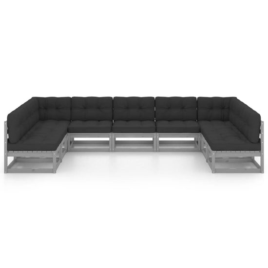 9-delige Loungeset met kussens massief grenenhout grijs MeubelReus