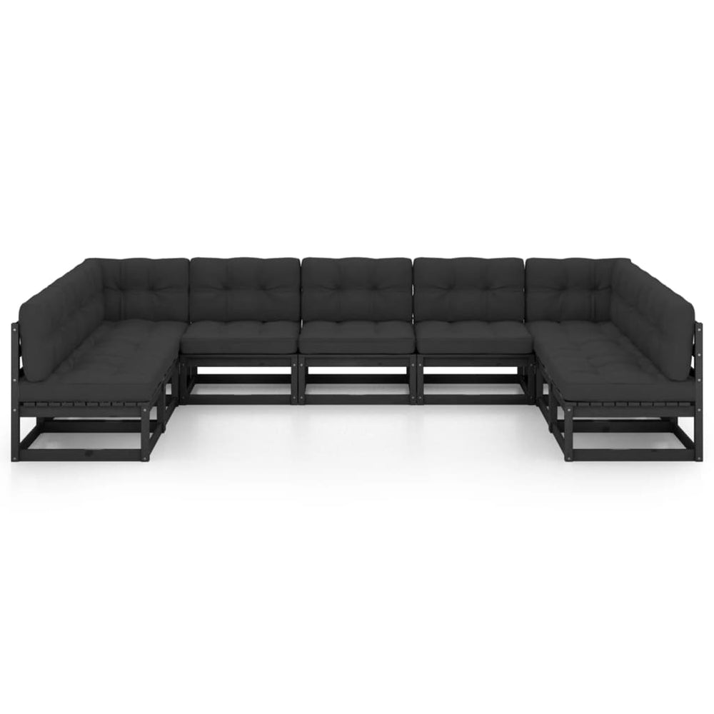 9-delige Loungeset met kussens massief grenenhout zwart MeubelReus