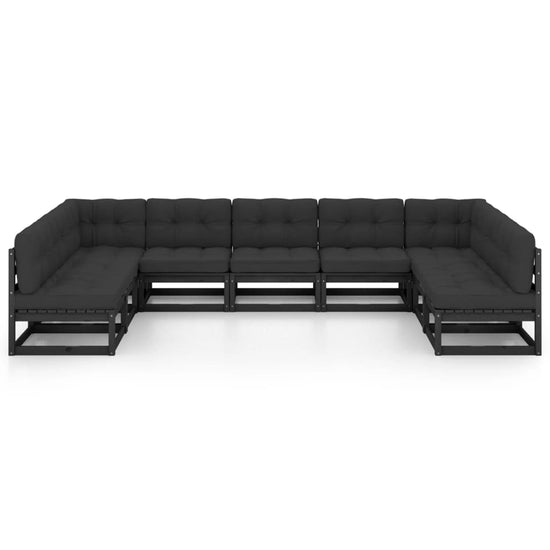 9-delige Loungeset met kussens massief grenenhout zwart MeubelReus