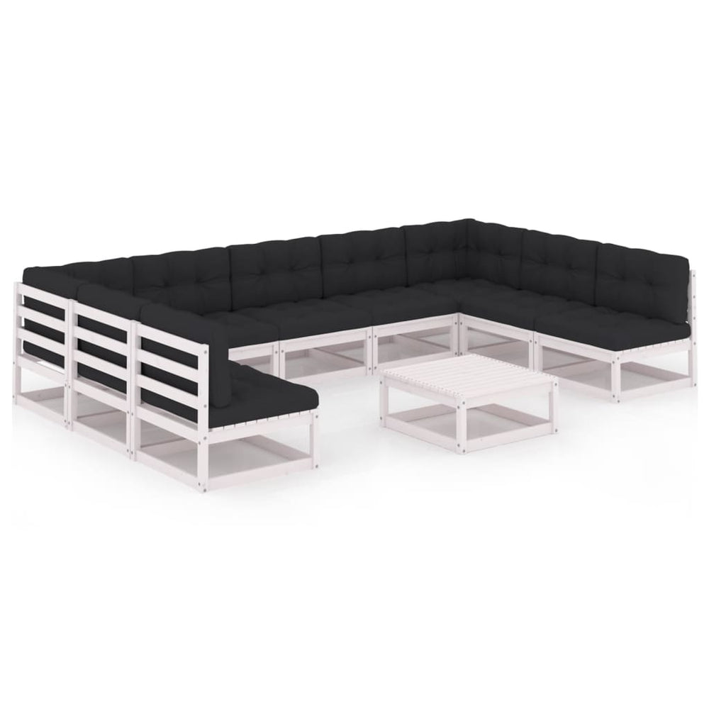 10-delige Loungeset met kussens massief grenenhout wit MeubelReus