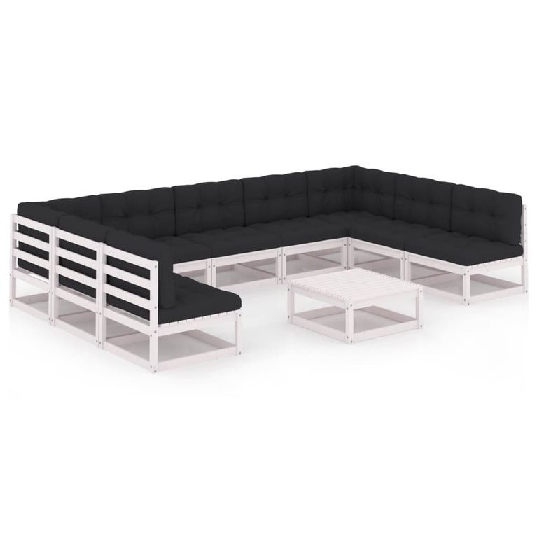 10-delige Loungeset met kussens massief grenenhout wit MeubelReus