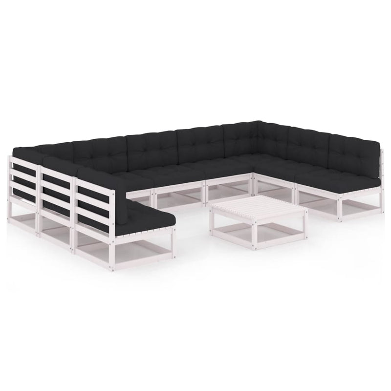 10-delige Loungeset met kussens massief grenenhout wit MeubelReus