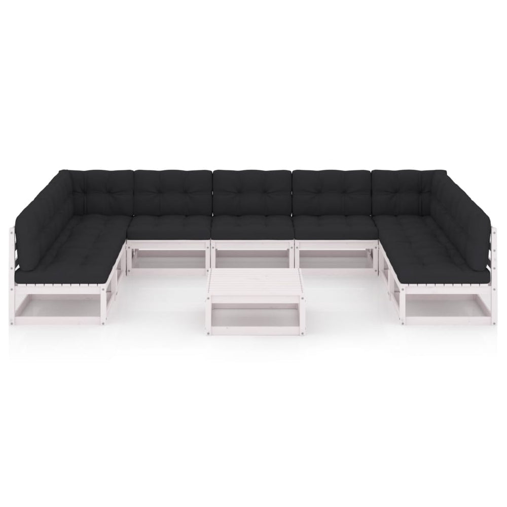 10-delige Loungeset met kussens massief grenenhout wit MeubelReus