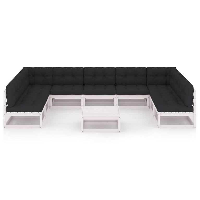 10-delige Loungeset met kussens massief grenenhout wit MeubelReus