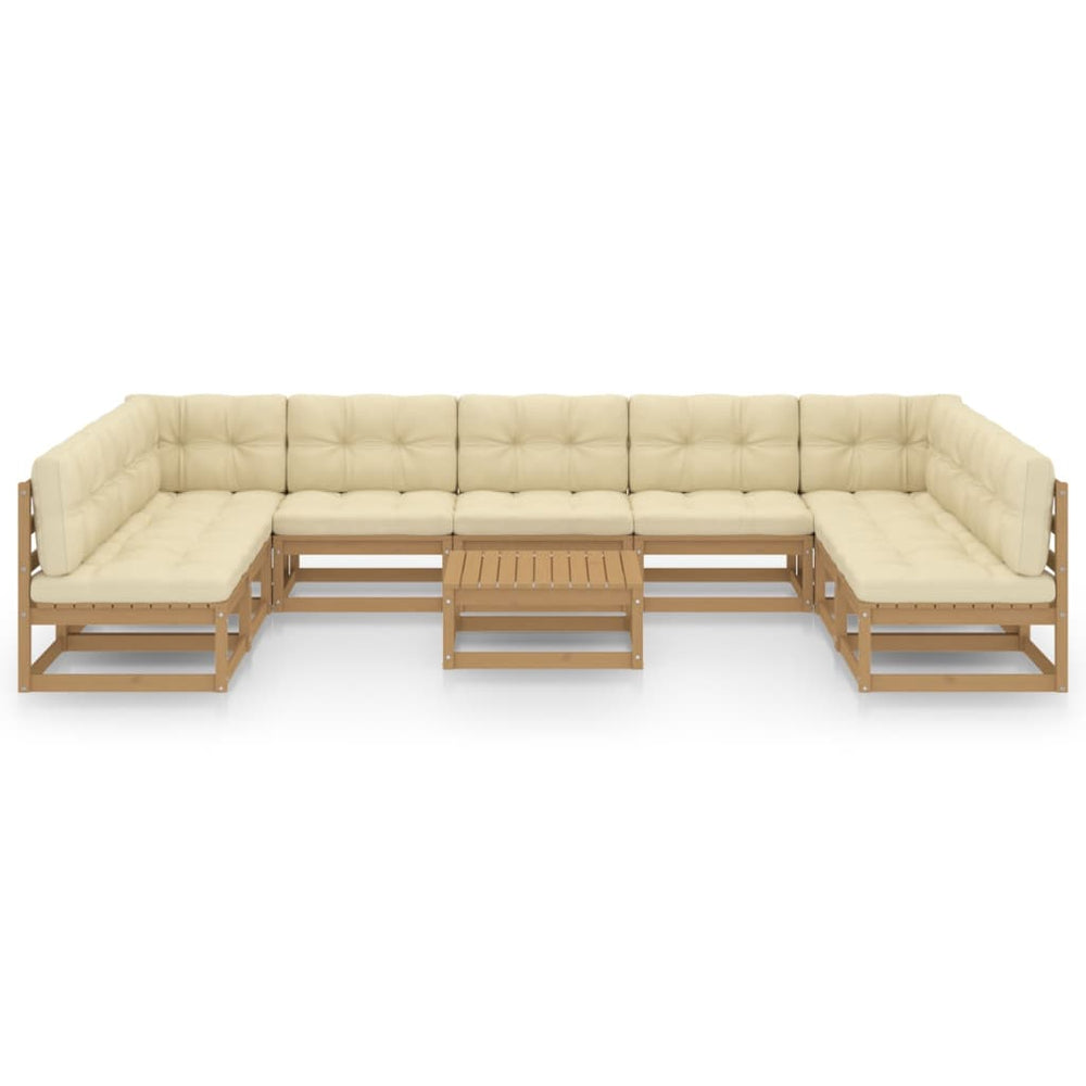 10-delige Loungeset met kussens massief grenenhout honingbruin MeubelReus