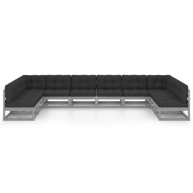 10-delige Loungeset met kussens massief grenenhout grijs