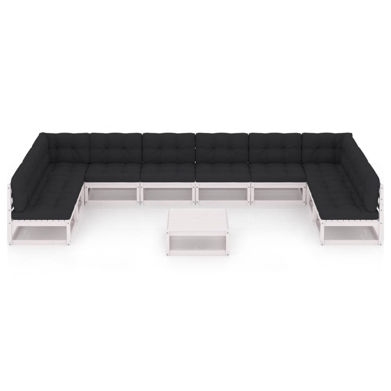 11-delige Loungeset met kussens massief grenenhout wit MeubelReus