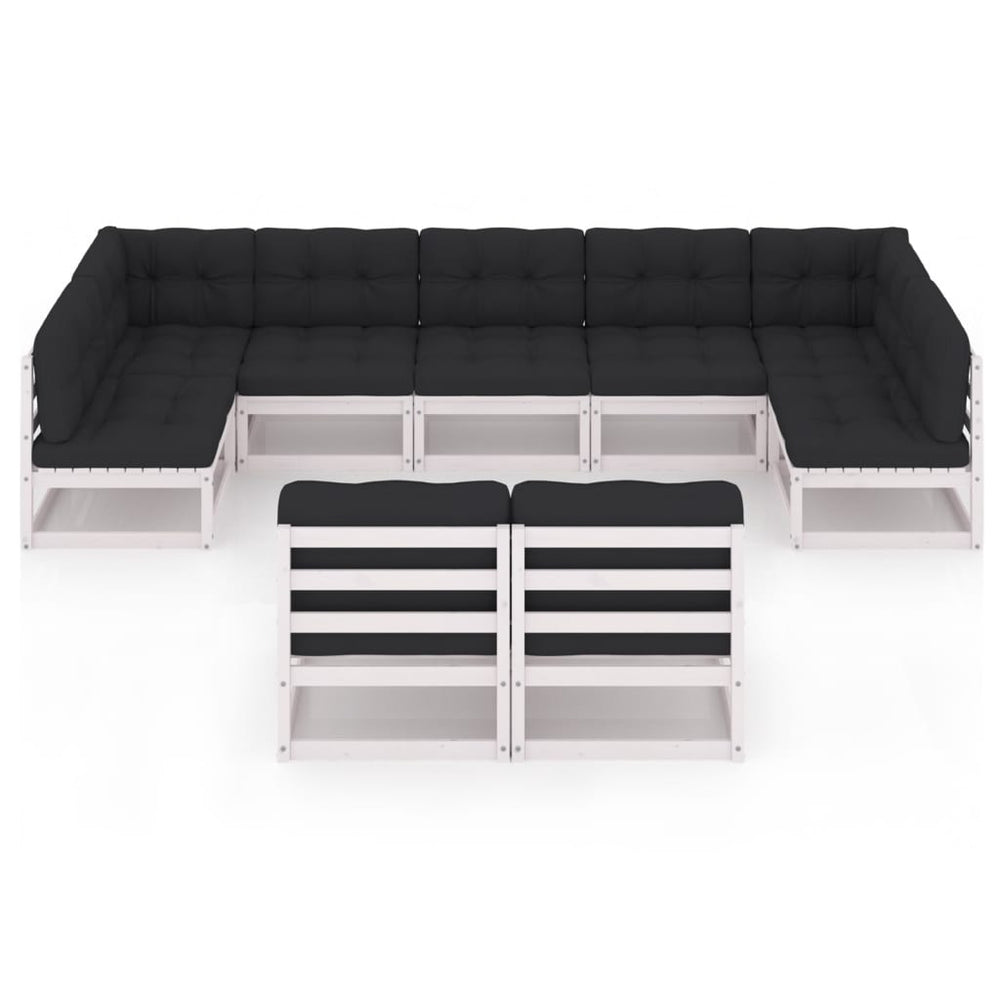 9-delige Loungeset met kussens massief grenenhout wit MeubelReus