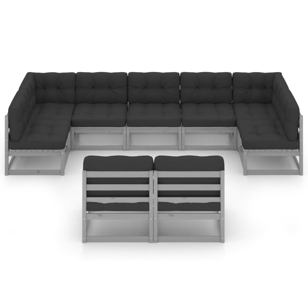 9-delige Loungeset met kussens massief grenenhout grijs MeubelReus