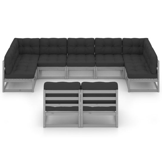 9-delige Loungeset met kussens massief grenenhout grijs MeubelReus