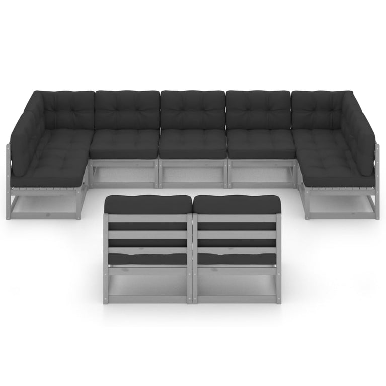 9-delige Loungeset met kussens massief grenenhout grijs MeubelReus