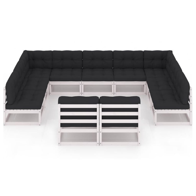 11-delige Loungeset met kussens massief grenenhout wit MeubelReus