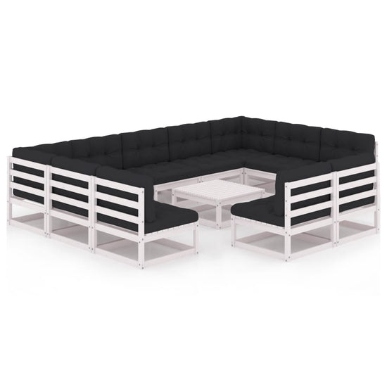 12-delige Loungeset met kussens massief grenenhout wit MeubelReus