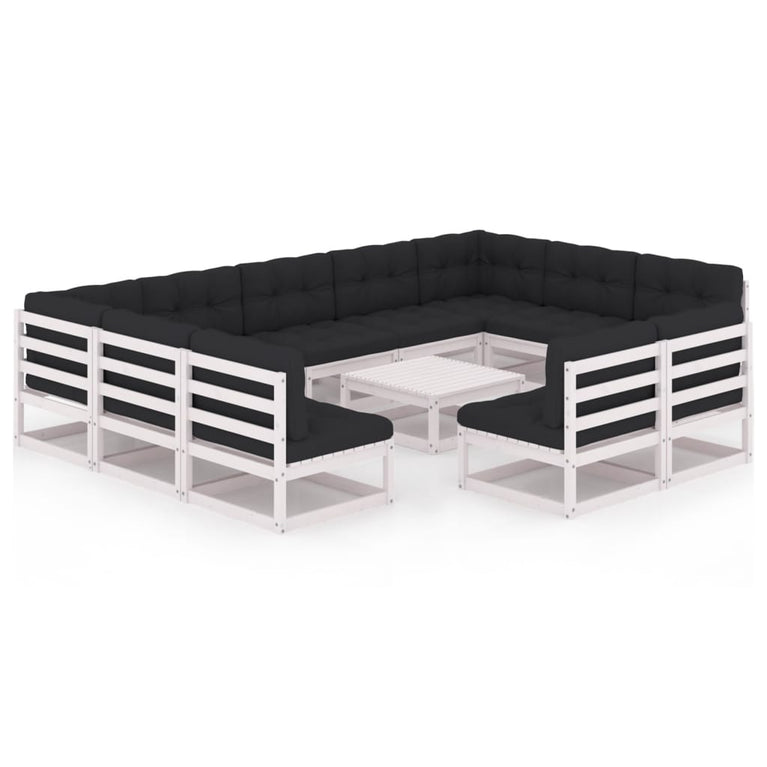 12-delige Loungeset met kussens massief grenenhout wit MeubelReus