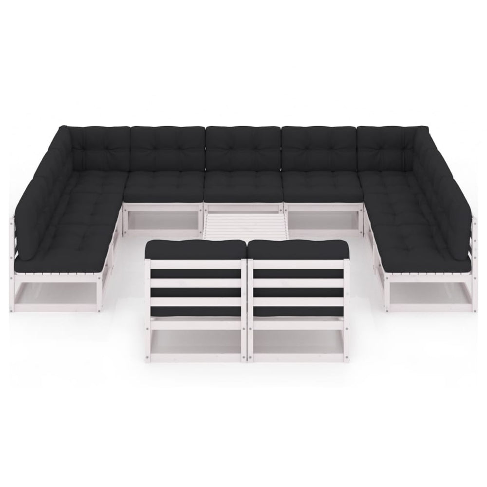 12-delige Loungeset met kussens massief grenenhout wit MeubelReus