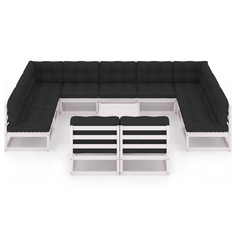 12-delige Loungeset met kussens massief grenenhout wit MeubelReus