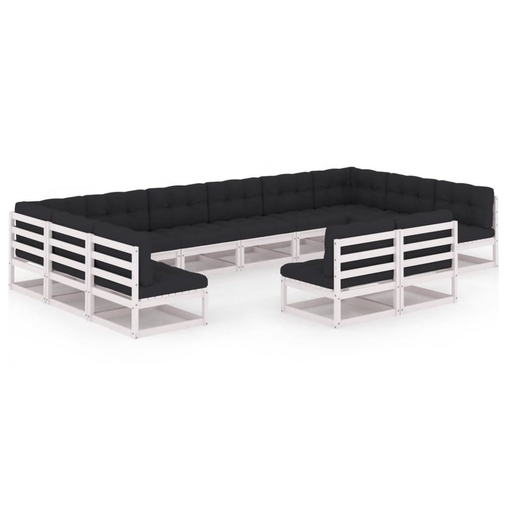 12-delige Loungeset met kussens massief grenenhout wit MeubelReus