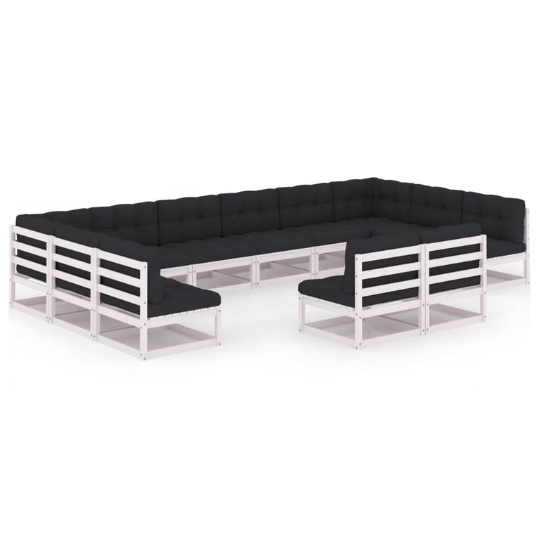 12-delige Loungeset met kussens massief grenenhout wit MeubelReus