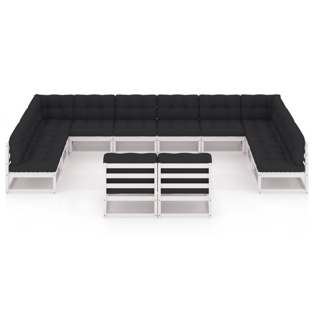 12-delige Loungeset met kussens massief grenenhout wit MeubelReus