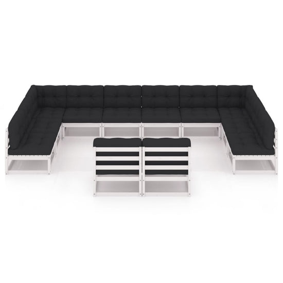 12-delige Loungeset met kussens massief grenenhout wit MeubelReus