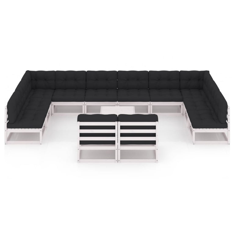 13-delige Loungeset met kussens massief grenenhout wit MeubelReus