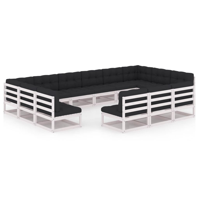 13-delige Loungeset met kussens massief grenenhout wit MeubelReus