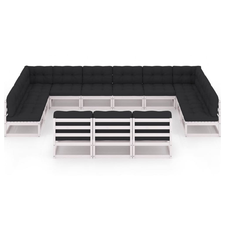 13-delige Loungeset met kussens massief grenenhout wit MeubelReus