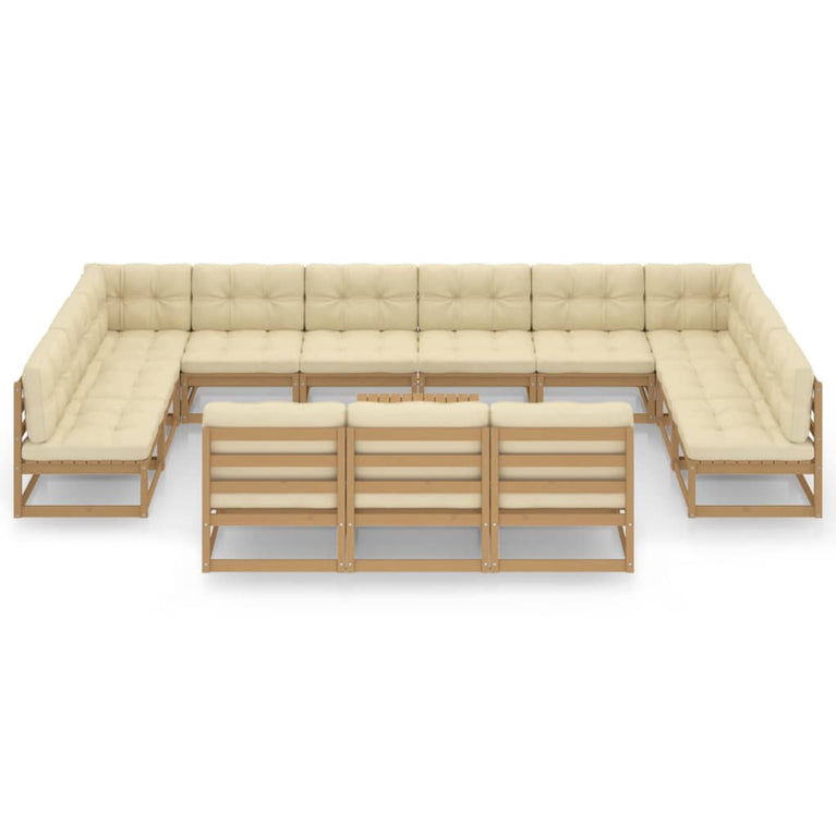 14-delige Loungeset met kussens massief grenenhout honingbruin MeubelReus