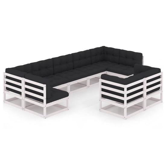 9-delige Loungeset met kussens massief grenenhout wit MeubelReus