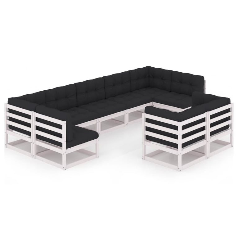 9-delige Loungeset met kussens massief grenenhout wit MeubelReus