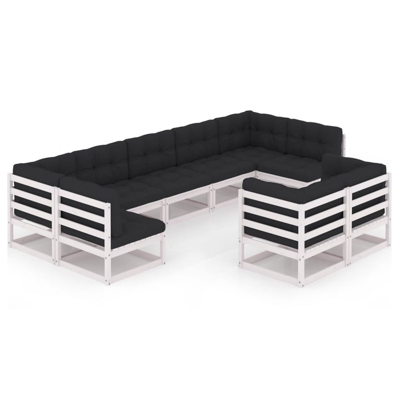 9-delige Loungeset met kussens massief grenenhout wit MeubelReus