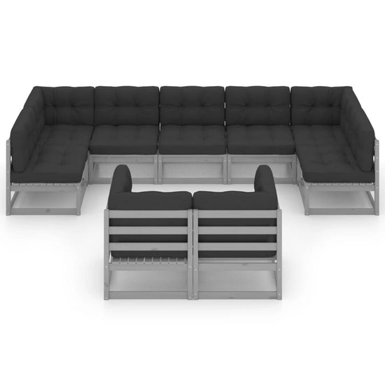 9-delige Loungeset met kussens massief grenenhout grijs MeubelReus