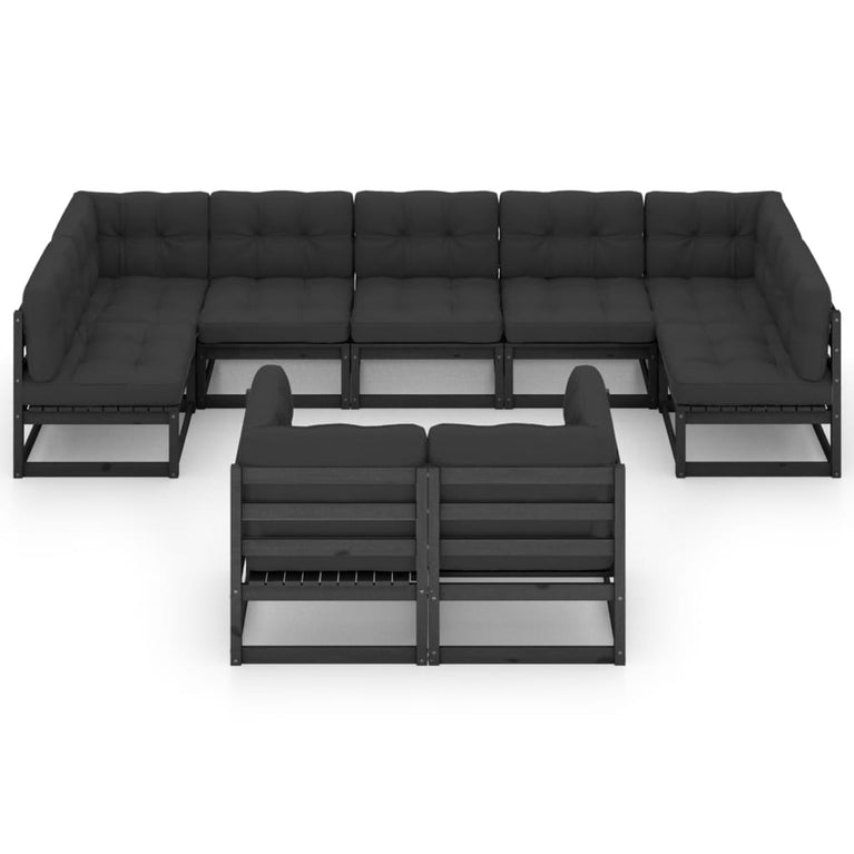 9-delige Loungeset met kussens massief grenenhout zwart MeubelReus