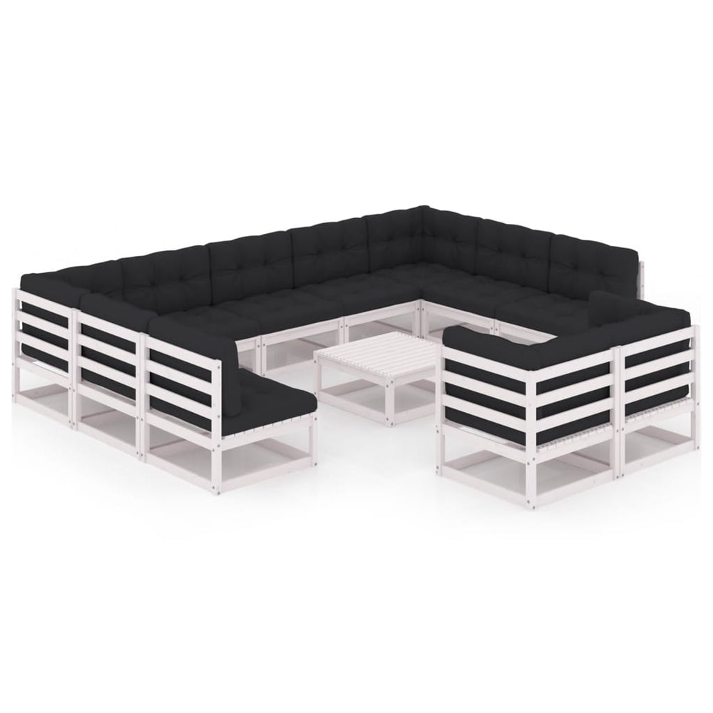 12-delige Loungeset met kussens massief grenenhout wit MeubelReus