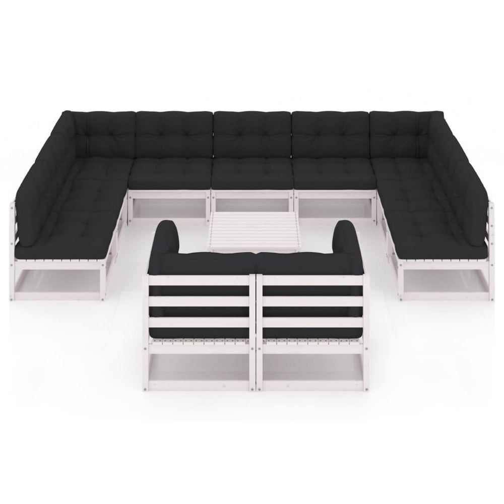 12-delige Loungeset met kussens massief grenenhout wit MeubelReus