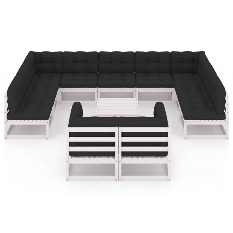 12-delige Loungeset met kussens massief grenenhout wit MeubelReus