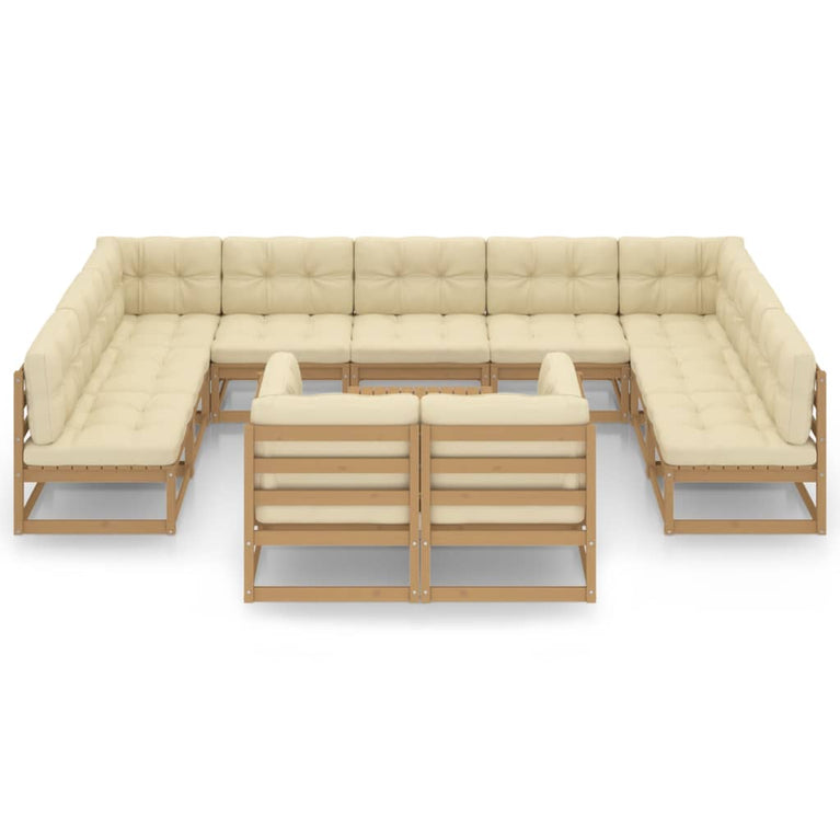 12-delige Loungeset met kussens massief grenenhout honingbruin MeubelReus