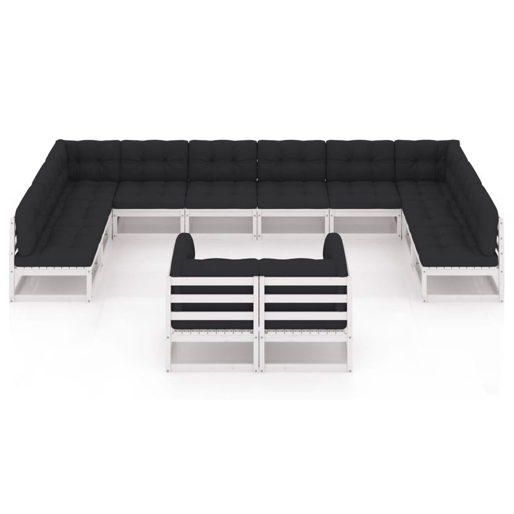 12-delige Loungeset met kussens massief grenenhout wit MeubelReus