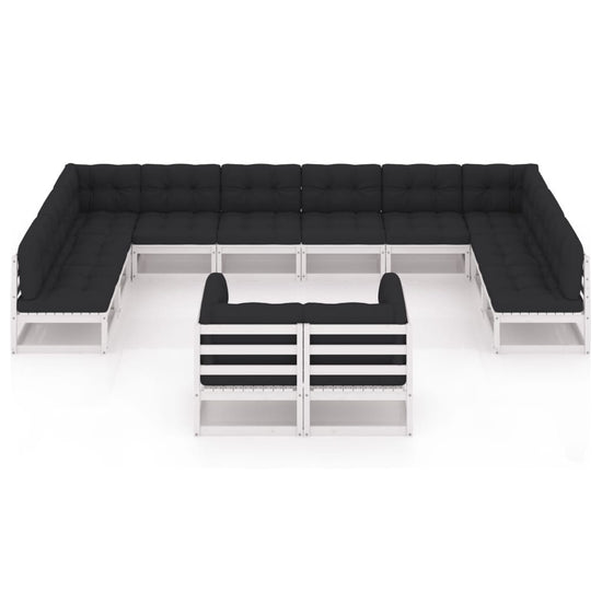 12-delige Loungeset met kussens massief grenenhout wit MeubelReus