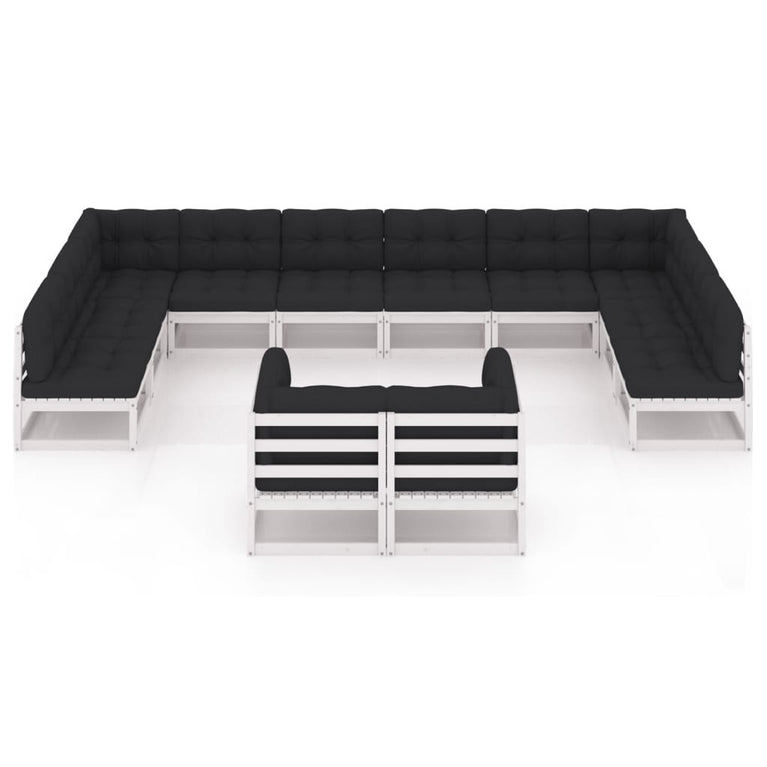 12-delige Loungeset met kussens massief grenenhout wit MeubelReus