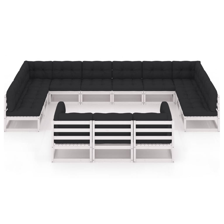 13-delige Loungeset met kussens massief grenenhout wit MeubelReus