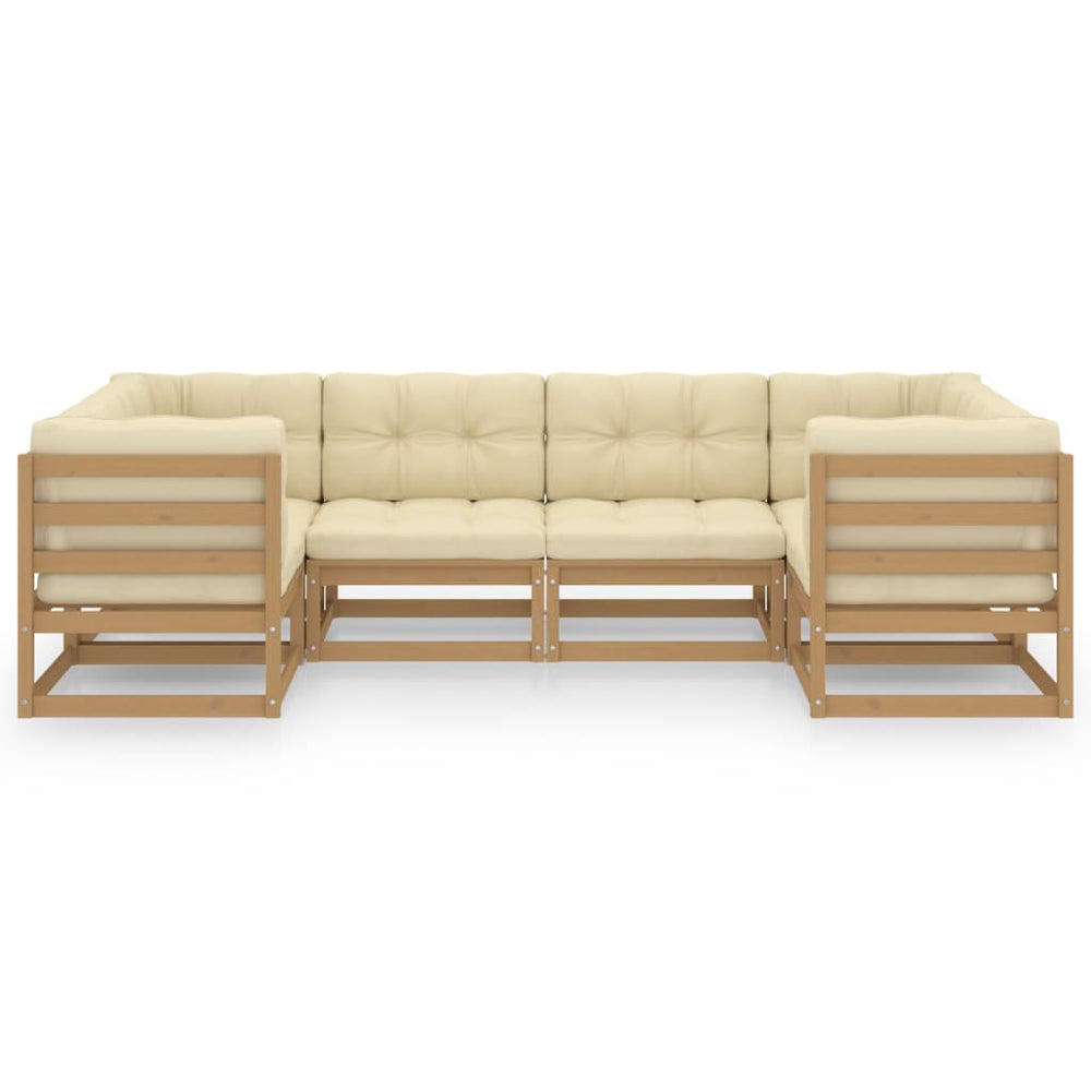 6-delige Loungeset met kussens massief grenenhout honingbruin MeubelReus