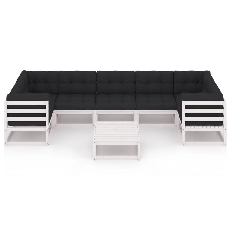 8-delige Loungeset met kussens massief grenenhout wit 